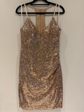 B. Smart Rose Gold Sequin Mini Dress with V-Neck
